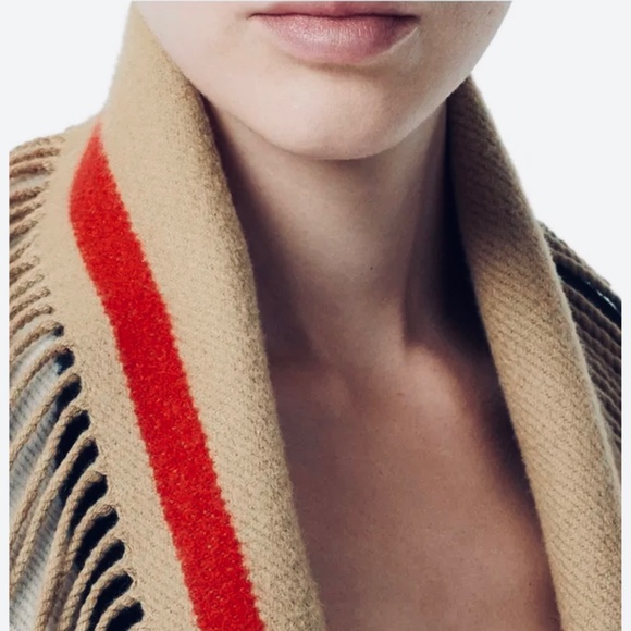 Burberry Wool & Cashmere Blend Icon Stripe Pocket Cape With Leather Trim… - Picture 5 of 15